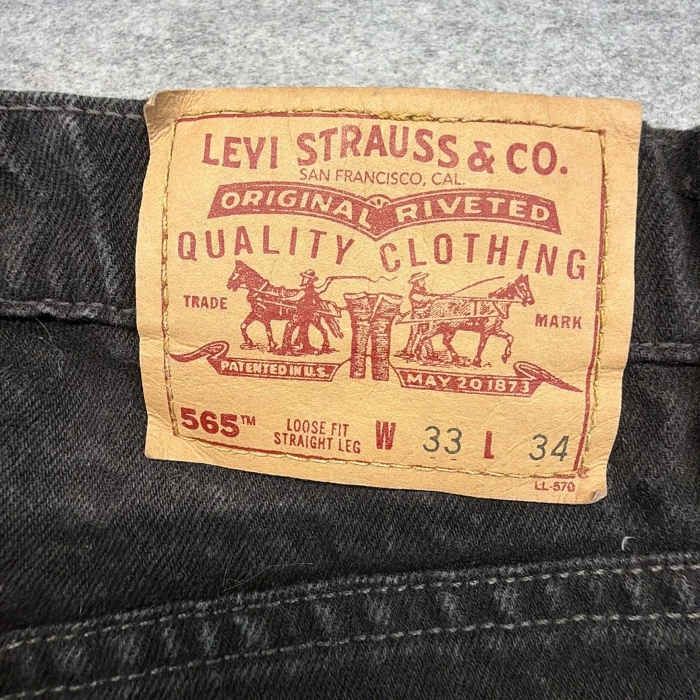Vintage Levis 565 Made In USA 33x34 Black Grunge Baggy Skate